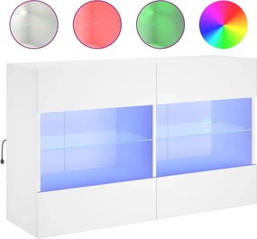 vidaXL Comodă TV de perete cu lumini LED, alb, 98,5x30x60,5 cm