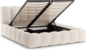 Pat tapitat cu somiera rabatabila si lada depozitare, 160x200 cm, Micadoni Home, Lupine-138, tesatura structurata chenille, bej deschis