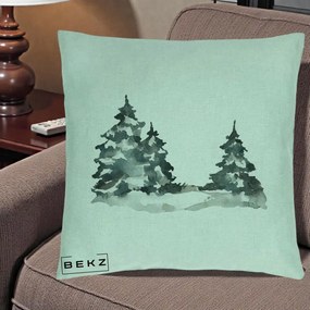 Perna Decorativa Brazi Inzapeziti Acuarela, 40x40 cm, Verde Menta, Husa Detasabila, Perna Inclusa, BEKZ®
