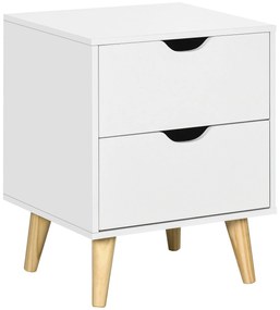 HOMCOM Noptieră masă de noapte cu 2 sertare, stil scandinav pentru dormitor, sufragerie, 40 x 35 x 50,5 cm, alb | Aosom Romania