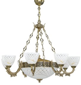 Candelabru cu 8 brate clasic design italian din alama, sticla 7052 RA-L. 7052/8+3