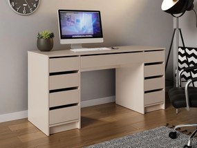 BIA8 - Birou 154 cm, masa de calculator cu 9 sertare, office - Alb / Negru / Crem / Alb Lucios / Gri / Culoarea Stejar