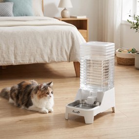 PawHut distribuitor automat de apă cu gravitație 8 L pentru pisici și câini, cu bol din inox, alb | Aosom Romania