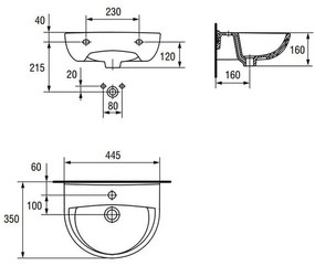 Lavoar baie suspendat alb lucios 45 cm Cersanit President 445x350 mm