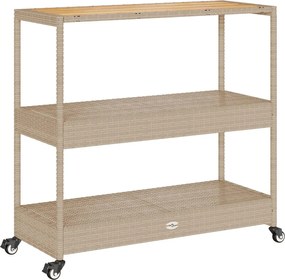 vidaXL Cărucior de bar cu 3 niveluri, bej, poliratan și lemn de acacia