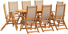 vidaXL Set mobilier de grădină, 9 piese, lemn masiv acacia/textilenă