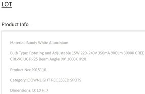 Spot LED aplicat ajustabil LOT 15W alb