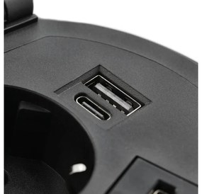 Priza incastrabila model CHARGER PLUS, 1 iesire Schuko, porturi interschimbabile USB-A, RJ45, HDMI, finisaj negru