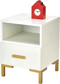 Noptiera SILVIA, alb/auriu, PAL laminat/polipropilena, 40x40x52 cm