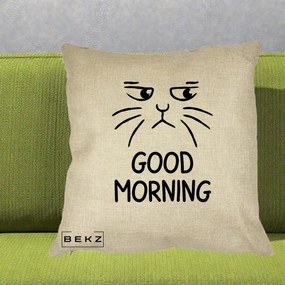 Perna Decorativa Pisica Morocanoasa Good Morning, 40x40 cm, Crem, Husa Detasabila, Perna Inclusa, BEKZ®