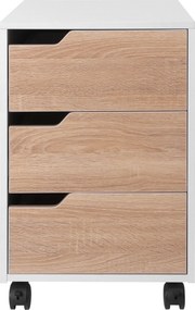 Comoda din MDF cu 3 Sertare si 4 roti cu rotatie de 360 ° (2 cu frane), pentru Birou sau Studio Alba si Lemn 31x37x7.2cm HOMCOM | Aosom Romania