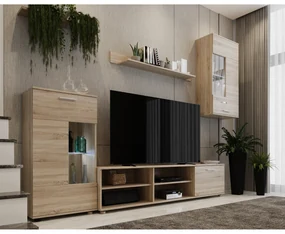 Mobilier de perete living, stejar sonoma, material DTD, FRONTAL 1 NEW