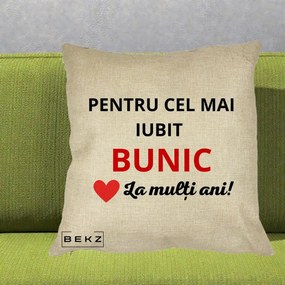Cadou pentru Bunic - Perna Personalizata Pentru Cel Mai Iubit Bunic La Multi Ani Rosu, 40x40 cm, Crem, Husa Detasabila, Perna Inclusa, BEKZ®