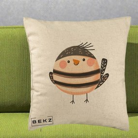 Perna Decorativa Pui Kawaii Bej-Negru Dungat, 40x40 cm, Bej, Husa Detasabila, Perna Inclusa, BEKZ®