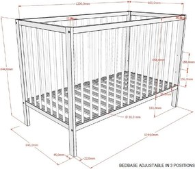 Pătuț maro din lemn de fag cu înălțime reglabilă 60x120 cm Dino – Vipack