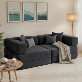 HOMCOM Canapea‑Pat 2 locuri Extensibilă Tapițată în Chenille cu Căptușeală Groasă Brațe Late 2 Perne Gri Închis | Aosom Romania