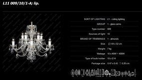 Lustra cu 10 brate cristal Bohemia L11 009/10/1-A; lip.
