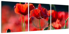 Tablou - flori de maci (cu ceas) (90x30 cm)