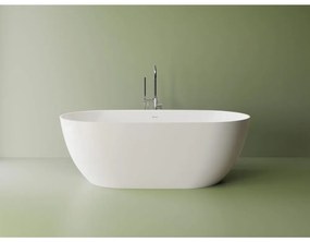 Cada freestanding compozit Marmite Lagos, 150 x 73 cm cm, ovala, alb lucios, cu preaplin. 150 x 73 cm