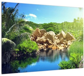 Tablou cu lac în jungla din Seychelles (70x50 cm), în 40 de alte dimensiuni noi