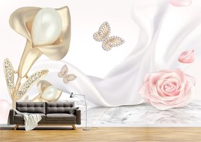 Tapet Premium Canvas - Abstract floare roz cu perle