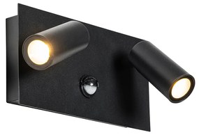 Aplică de perete exterioară neagră cu LED cu senzor de mișcare cu 2 lumini - Simon