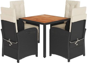 vidaXL Set mobilier de grădină cu perne, 5 piese, negru, poliratan
