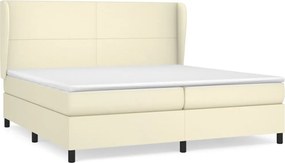 vidaXL Pat continental cu saltea, crem, 200x200 cm, piele ecologică