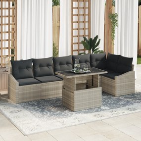 vidaXL Set de canapea de grădină cu 7 piese și perne, gri deschis, din rattan poly