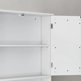 kleankin Dulap Suspendat pentru Baie cu 2 Uși cu Oglindă și Raft Deschis, Raft Interior Reglabil, Mânere Metalice, 56x13x58 cm, Alb | Aosom Romania