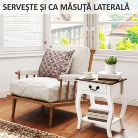 HOMCOM Noptieră Modernă cu Sertar și Raft Deschis din Lemn Alb și Lemn Natural | Aosom Romania