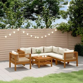 vidaXL Set mobilier grădină cu perne crem, 7 piese, lemn masiv acacia