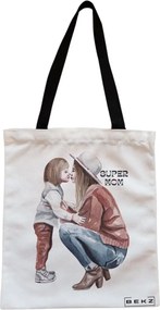 Sacosa de Panza pentru Cumparaturi, Geanta Tote, model Super Mom 4, Cu fermoar, 38x34.5 cm, Alba, BEKZ®