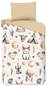 Lenjerie de pat pentru copii bej din bumbac pentru pat de o persoană 140x200 cm Luz – Good Morning