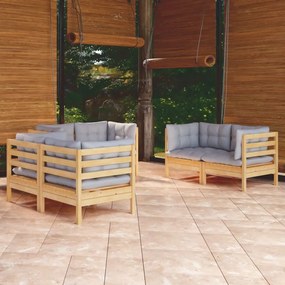 Set mobilier gradina cu perne gri, 6 piese, lemn de pin
