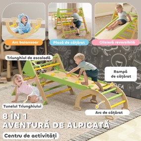 AIYAPLAY Set de Joacă pentru Copii 5 în 1 cu Triunghi, Perete Neted și Arc, din Lemn de Plop și Pin, 191.5x74.5x63 cm | Aosom Romania