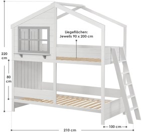 Pat supraetajat pentru copii Dream House 90 x 200 cm cu 2 paturi si o scara