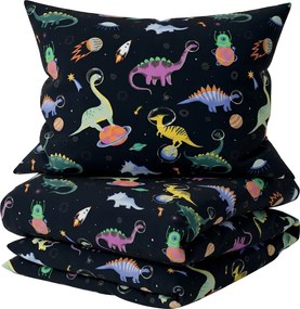 Set lenjerie de pat din microfibra pentru copii DINO SPACE colorat + husa de perna 50 x 70 cm GRATUIT