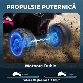 HOMCOM ATV Electric pentru Copii cu Motor Dublu și 2 Viteze, Roți, Faruri LED, Claxon și Muzică, 83x53x55.5 cm, Roz | Aosom Romania
