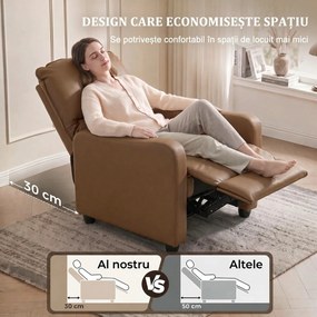 HOMCOM Fotoliu Relax Reclinabil Manual 155° cu Suport pentru Picioare, din Piele Ecologică PU, pentru Living și Dormitor, Maro închis | Aosom Romania