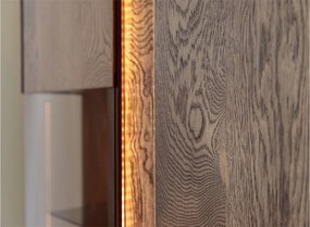 Vitrină lemn masiv Dublă Aurora Iluminată Stejar Fumuriu, 84.5 × 37 × 205 cm