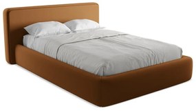 Pat matrimonial teracotă tapițat cu spațiu de depozitare cu somieră 140x200 cm Kiana – Makamii