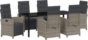 vidaXL Set de masă pentru grădină cu pernă 7 pcs Gri poliratan