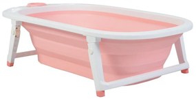 Cadita pliabila cu stender pentru bebelusi si copii NOVOKIDS™ Folding Bath Tub, baita bebe, ergonomica, 81x45x22 cm, supapa scurgere, Roz