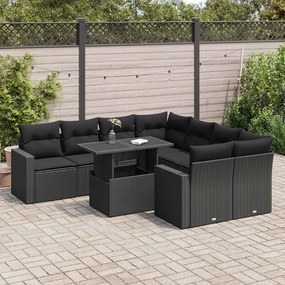 3326286 vidaXL Set mobilier de grădină cu perne, 9 piese, negru, poliratan