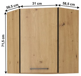 Dulap superior de bucătărie, de colț Meriel 60/60 GN-72 1F (negru + stejar artisan). 1033986