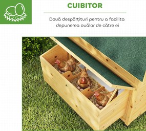 PawHut Coteț din Lemn cu 2 Căsuțe, Coteț pentru Găini de Exterior cu Acoperiș Impermeabil, Tavă Detașabilă și Bare, Adăpost pentru 2-4 Găini, Rațe, Grădină, 150x100x96,5 cm, Galben | Aosom Romania