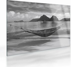 Tablou pe sticlă - Hamac pe plajă (70x50 cm)
