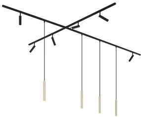 Sistem de iluminat pe șine modern cu 6 spoturi și 4 pendule bej cu negru monofazat - Slimline Uzzy Keno