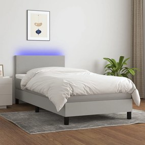 3132973 vidaXL Pat cu arcuri, saltea și LED, gri deschis, 100x200 cm, textil